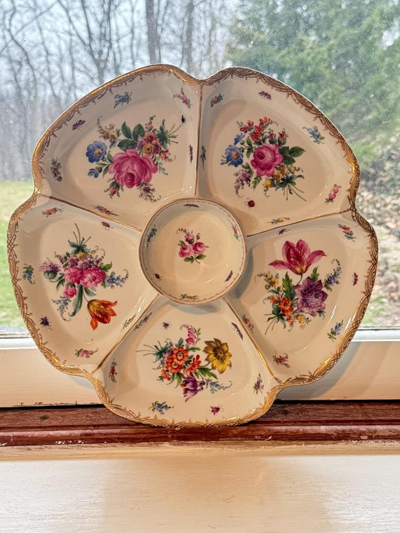 Antique Dresden Porcelain Divided Condiment Dish Tray, Franziska