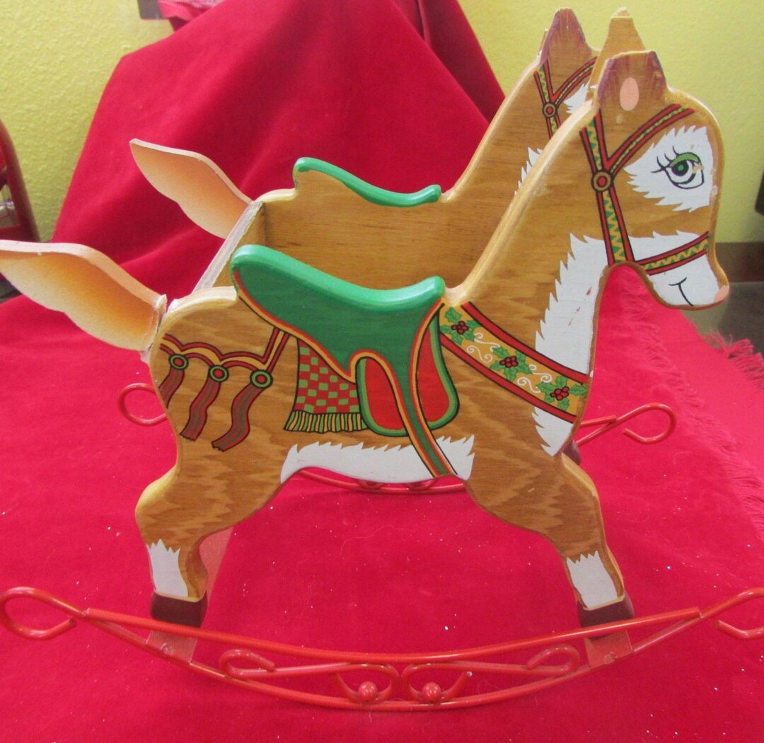 Vintage Wood and Metal Rocking Reindeer Christmas Table Decor From