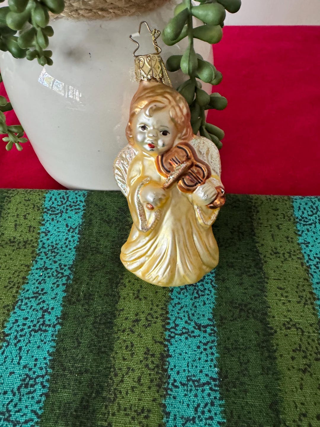 ヴィンテージ インゲグラス 家宝 ゴールドガラス 天使 バイオリン演奏