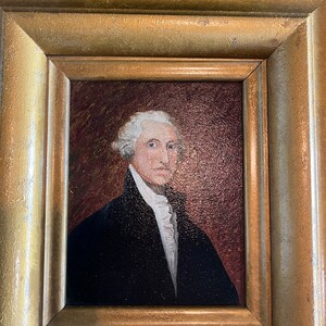Antique George Washington Portrait in Thick Gold Frame 17” x 19”- patriotic oil painting, President oil painting, antique art image 3