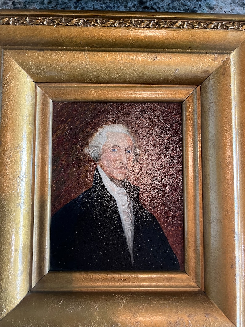 Antique George Washington Portrait in Thick Gold Frame 17” x 19”- patriotic oil painting, President oil painting, antique art image 3