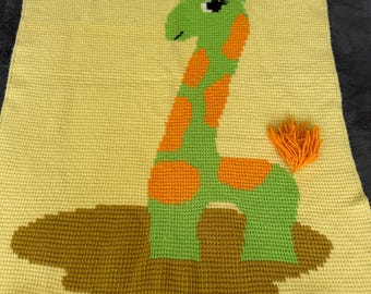 Vintage Giraffe Gelb gehäkelte Babydecke 76 x 122 cm - gehäkelte Babydecke, Babydecke gehäkelt, Babydecke gehäkelt, Babydecke gehäkelt