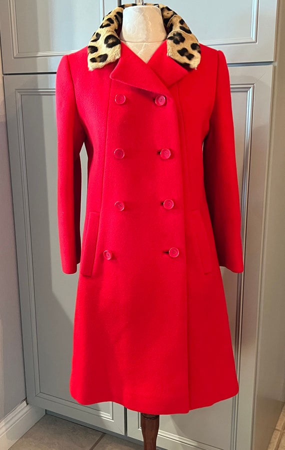 Vintage Womens Red Wool Double Breasted Coat with… - image 2
