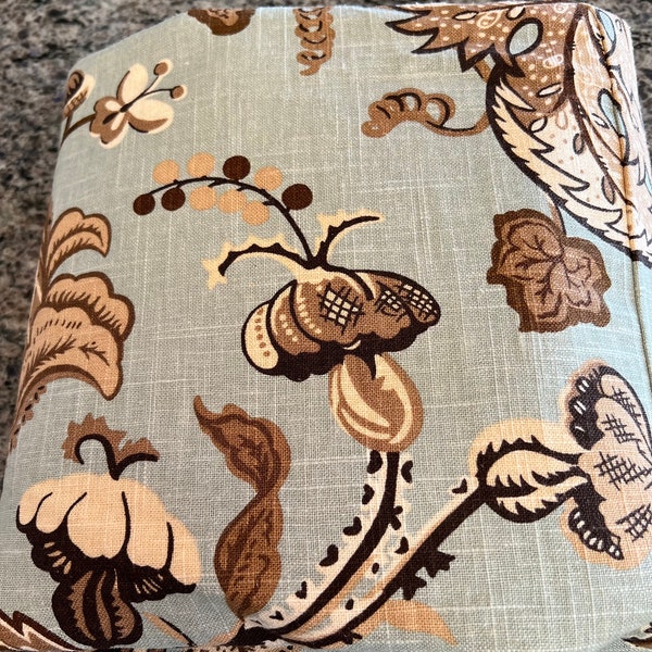 Wilmington Fabrics Robins Egg Blue & Brown Jacobean Floral Lined Linen Drapery Panel OR Upholstery Fabric 74" x 90" w/microfiber blackout