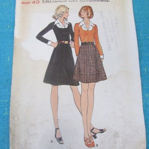 RAR 1970&#39;s Butterick Schnittmuster 6735 Misses U Ausschnitt A-Linie Kleid, Langarm Kleid, Größe 18, UNCut; Herbst Mini Rock Kleid