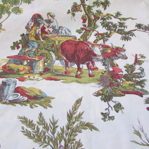 Vintage BRUNSCHWIG & FILS Les Plaisers Agrestes Toile Cherub Cotton Fabric 51"W x 21 1/2"L - Designer Fabric, toile fabric, Colonial fabric