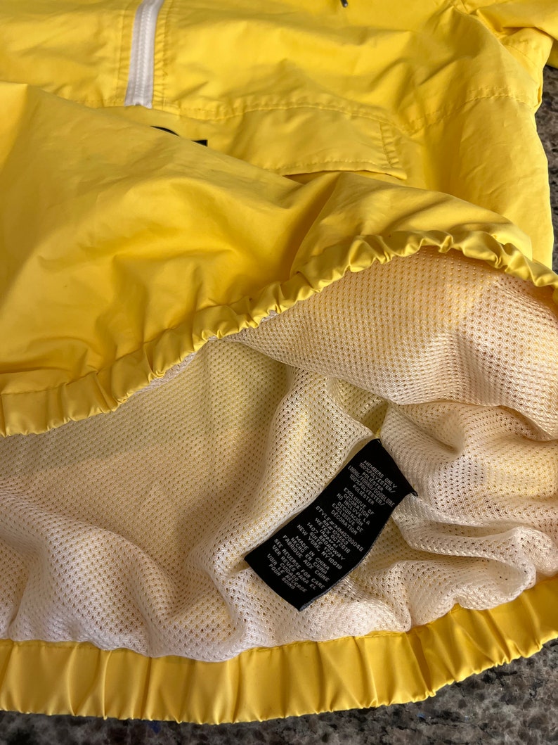 Members Only Bright Yellow Hoodie Windbreaker half Zip Front with Checkered Drawstring Size S sailing windbreaker, Members only windbreaker image 5