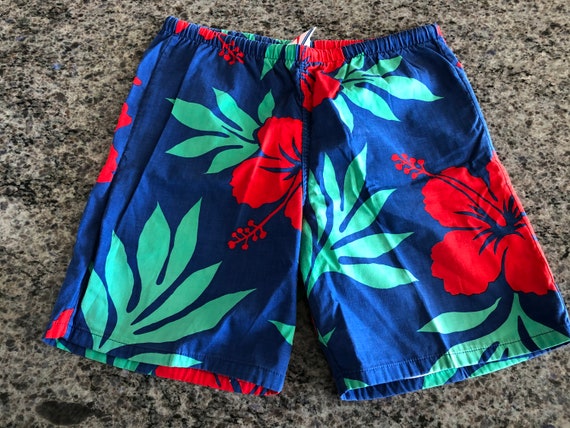 RARE 1980's Mens Speedo Cotton Blend Bold Hawaiian Floral Swim