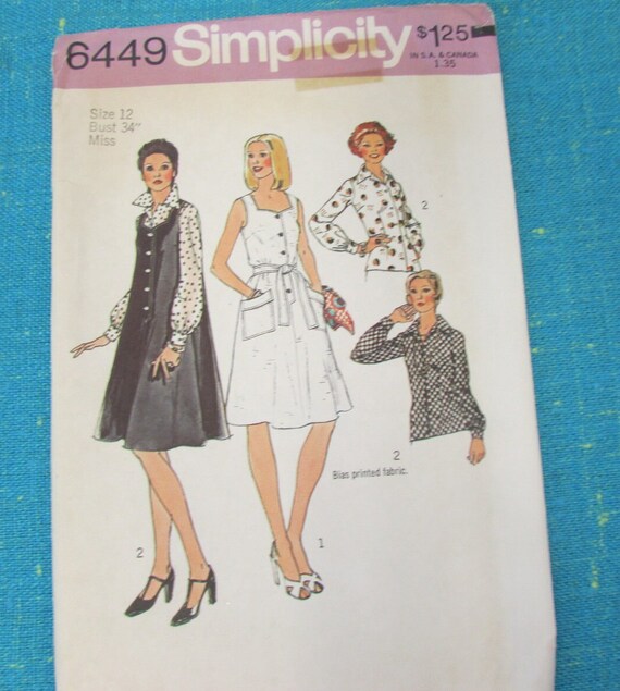 RARE 1974 Simplicity Sewing Pattern 6449 Misses Loose Tent Dress