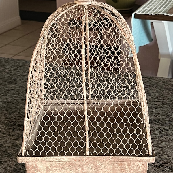 Distressed Chicken Wire Planter Cloche Birdcage 11” x 17 1/2”- decorative wire cloche, shabby chic, cottage chic planter, chicken wire