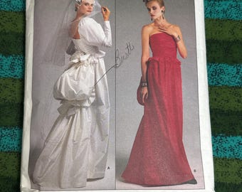 1986 VOGUE Bellville Sassoon 1801 Formal Gown, Bridal Dress Back Bustle, Size 14 Uncut- formal evening gown pattern