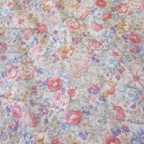 Vintage JOAN KESSLER for Concord Fabrics Pretty Pink and Blue Gray Floral Medium Weight Cotton, 45"W x BTY; skirt fabric, tablecloth