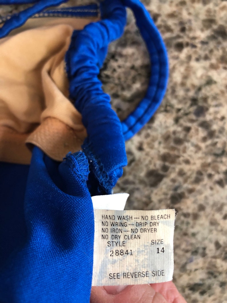 one piece swimsuit 1980/'s Cheryl Tiegs Solid Royal Blue One Piece Swimsuit Ruched Soft Cup Size 14 Cheryl Tiegs one Piece swimsuit