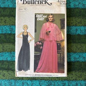 1970s Butterick 4516 Formal Evening Dress with Circular Cape Size 12 cut - prom dress, bridal dress, summer