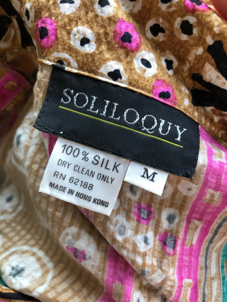 Soliloquy silk blouse Vintage 1980/'S Soliloquy Pink Floral Print Silk Blouse with Long Sleeves Size M 1980s womens pink print silk blouse