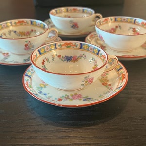 Antique Minton Rose by Minton Set of 4 Flat Cups and Saucers Sold