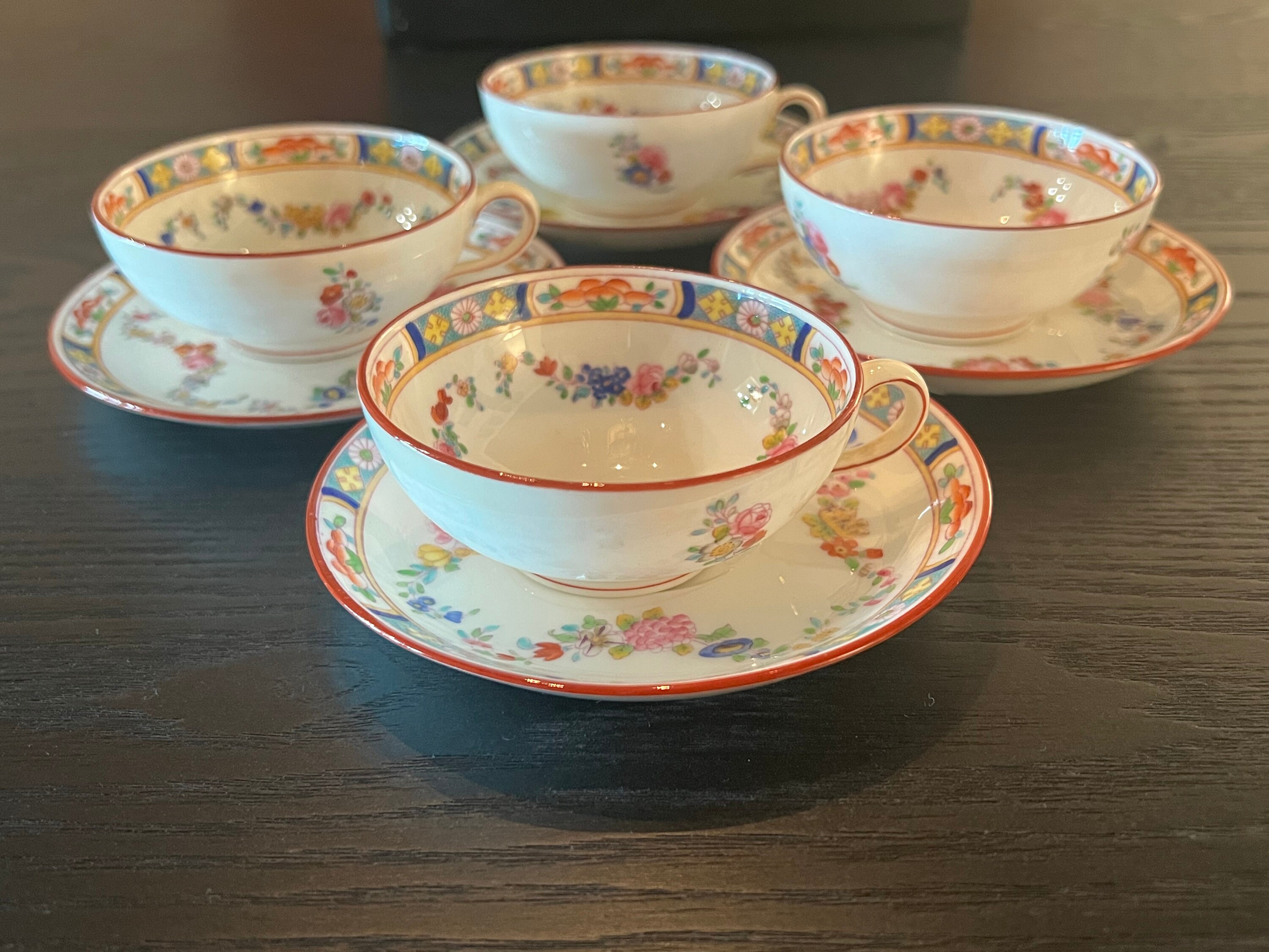 ミントン MINTON PERSIAN ROSE  ４人用セット　ポット Antique Minton Rose by Minton Set of 4 Flat Cups and Saucers Sold