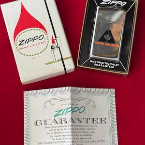 1976 ZIPPO Slim Lighter in Box Advertising Allied Van Lines Canada's No 1 Maple Leaf Silver Metal Lighter CANADIAN FACTORY~ Zippo collector