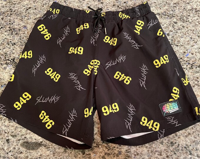 Slunks Mens 949 Volleyball Shorts Black With Yellow 949 Size M