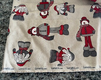 RARE Christmas Snowmen & Santa’s Medium Weight Cotton Fabric by Loneta 40” x 66” Christmas fabric, holiday fabric, snowman fabric, Santa