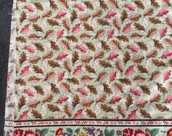 RARE Vintage Pat L Nichols Collection C 1840 Pink Leaves on Green Cotton Border Fabric for P & B Textiles 45&quot; W X BTY - border fabric