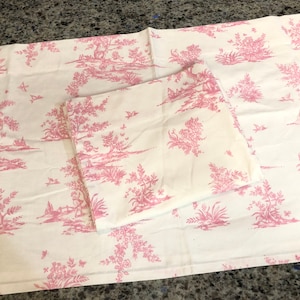 Pottery Barn Kids Isabelle Pink White Toile Lined Curtain Drape 44” W X 63” 