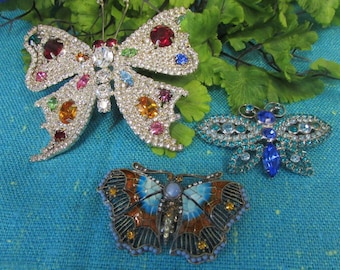 U PICK - Large Pave Multi-Colored Rhinestone Butterfly 3 1/4”, Tarantino Blue Rhinestone or Two’s Company Blue Rhinestone Butterfly Brooch