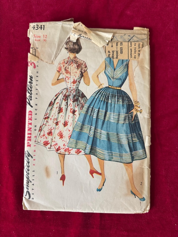 1950s Simplicity Sewing Pattern 4341 Misses Fit N Flare Dress Size 12 Cut -  1950s Full Skirt Dress, Rockabilly Dress - Etsy