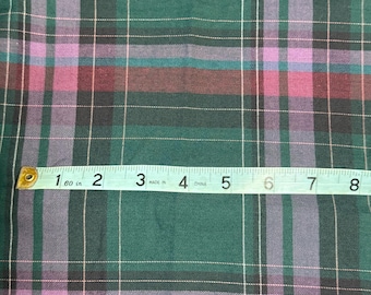 Vintage Forest Green & Purple Tartan Plaid Brushed Cotton Twill Fabric, 45&quot; W X Price Per Yard; tartan plaid fabric, clothing fabric