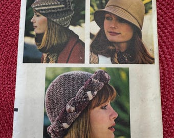 1970’s Vogue 8975 Sewing Pattern Winter Hat Patterns 3 Styles w/ Stretchable Fabric uncut~ hat pattern, winter hat pattern RARE
