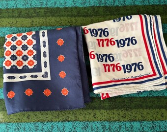 Vintage America's Bicentennial Patriotic Scarf by Durazone Acetate & Red, White and Blue Polyester Scarf- patriotic scarf Lot of 2