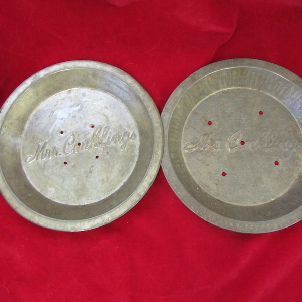 2 RARE Vintage Aluminum Tin MRS CONKLINGS Pie Pans, Pie Dish, 8"D; small pie pan, Mrs Conklings pie pans