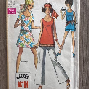 1970’s Simplicity Jiffy Sewing Pattern 8259 Misses Summer Shift Jumper Pant culotte Dress Size 14 summer jumper dress