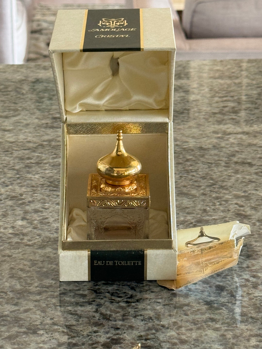 Vintage Amouage Cristal Perfume Bottle in Box With Pamphlet Page 
