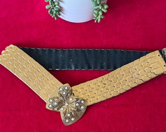 Vintage Fish Scale Belt, Gold Tone Stretch Waist Belt  display picture 3