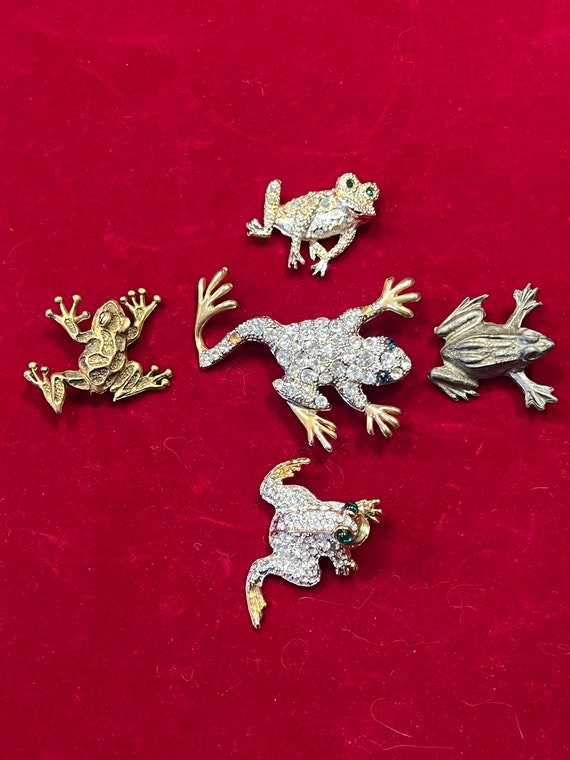 U CHOOSE- Vintage FROG Rhinestone Brooch Pins~ Rh… - image 1