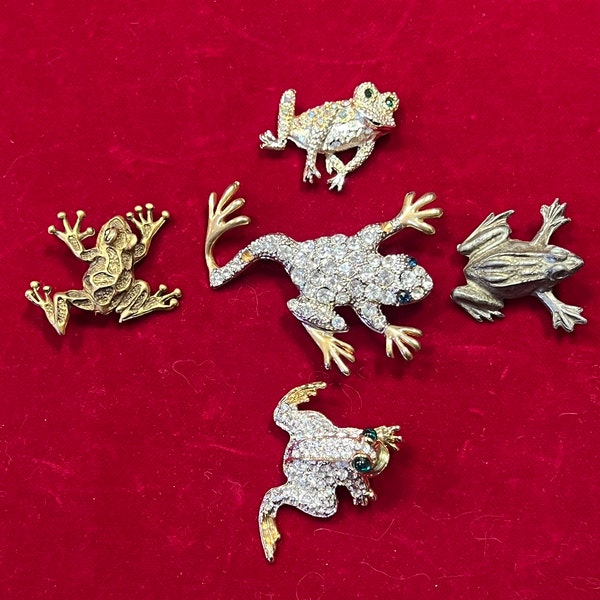 Broches en strass grenouille vintage U CHOOSE ~ Broche grenouille en strass, grenouille aux yeux noirs, grenouille aux yeux verts, grenouille dorée, broche grenouille argentée