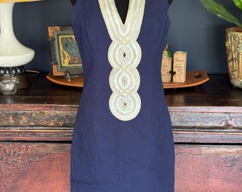 blue and gold lilly pulitzer dress Pearl Blue and Gold Shift by Lilly Pulitzer