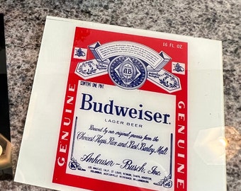 Vintage BUDWEISER Beer Glass Sign  Foil Sign 12 1/2"