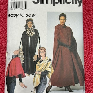 1996 Simplicity Sewing Pattern 7438 Misses Long or Short Cape Coat with hood, short cape or Wrap Size L-XL Uncut- winter cape pattern