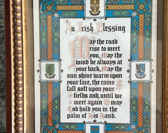 Framed IRISH BLESSING Wall Art under Glass 10” x 12” with Gold Wood Frame- Irish, blessing, Irish prayer, framed Celtic art