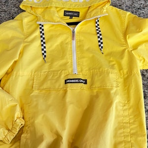 Members Only Bright Yellow Hoodie Windbreaker half Zip Front with Checkered Drawstring Size S sailing windbreaker, Members only windbreaker image 2