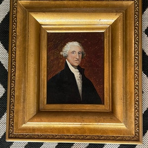 Antique George Washington Portrait in Thick Gold Frame 17” x 19”- patriotic oil painting, President oil painting, antique art image 1