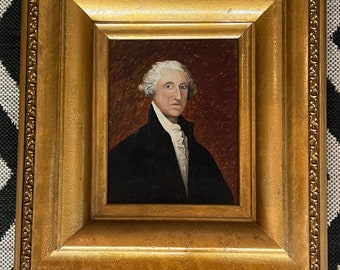 Antique George Washington Portrait in Thick Gold Frame 17” x 19”- patriotic oil painting, President oil painting, antique art