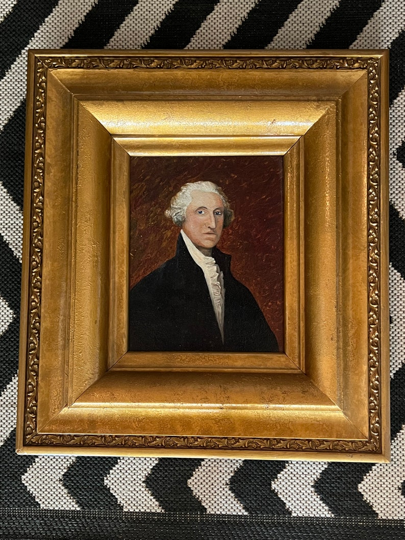 Antique George Washington Portrait in Thick Gold Frame 17” x 19”- patriotic oil painting, President oil painting, antique art image 1