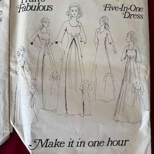 Fran’s Fabulous Sewing Pattern Five in one Dress Long Wrap Dress 3 Neck Variations Size U CHOOSE- 11 or 12 front tie waist dress