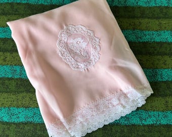 Sottoveste vintage rosa con pizzo, taglia L (girovita 30-32), sottoveste rosa con orlo in pizzo, lingerie vintage, regalo per la festa della mamma.