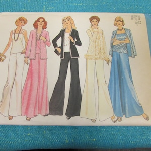 1975 Simplicity Sewing Pattern 7231 Misses Formal Wide Leg Pants, Skirt, Camisole Top & Cardigan Size 12 Uncut -dressy pants with cardigan
