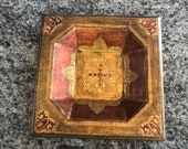 Vintage Florentia Italy Square 11 quot Florentine Toleware Gold Tray in Gold and Red No 1192- Italian toleware square tray, Florentine dish