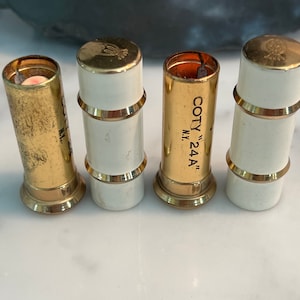 RARE Vintage COTY Lot of 2 Lipsticks in white and gold Enamel Metal Tube in Pure Watermelon and Precious Pink~ vintage lipstick